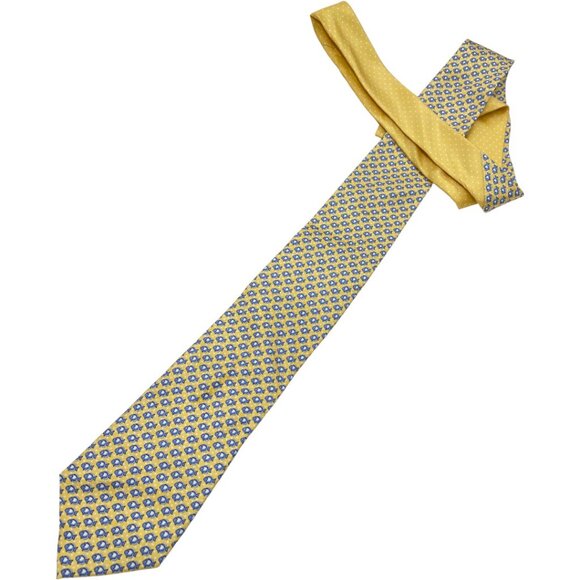 Tommy Hilfiger Silk Tie Yellow Blue Fish Print Vintage 90's - Picture 2 of 6